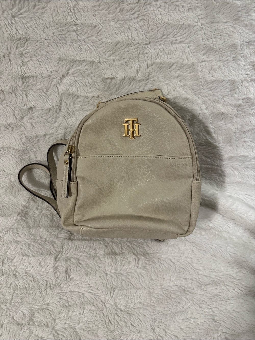 Tommy Hilfiger Cream Mini Backpack with Gold TH Logo